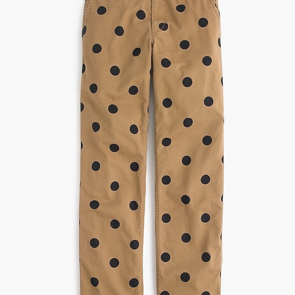 J. Crew Tan and Black chino Polka Dot boyfriend pants